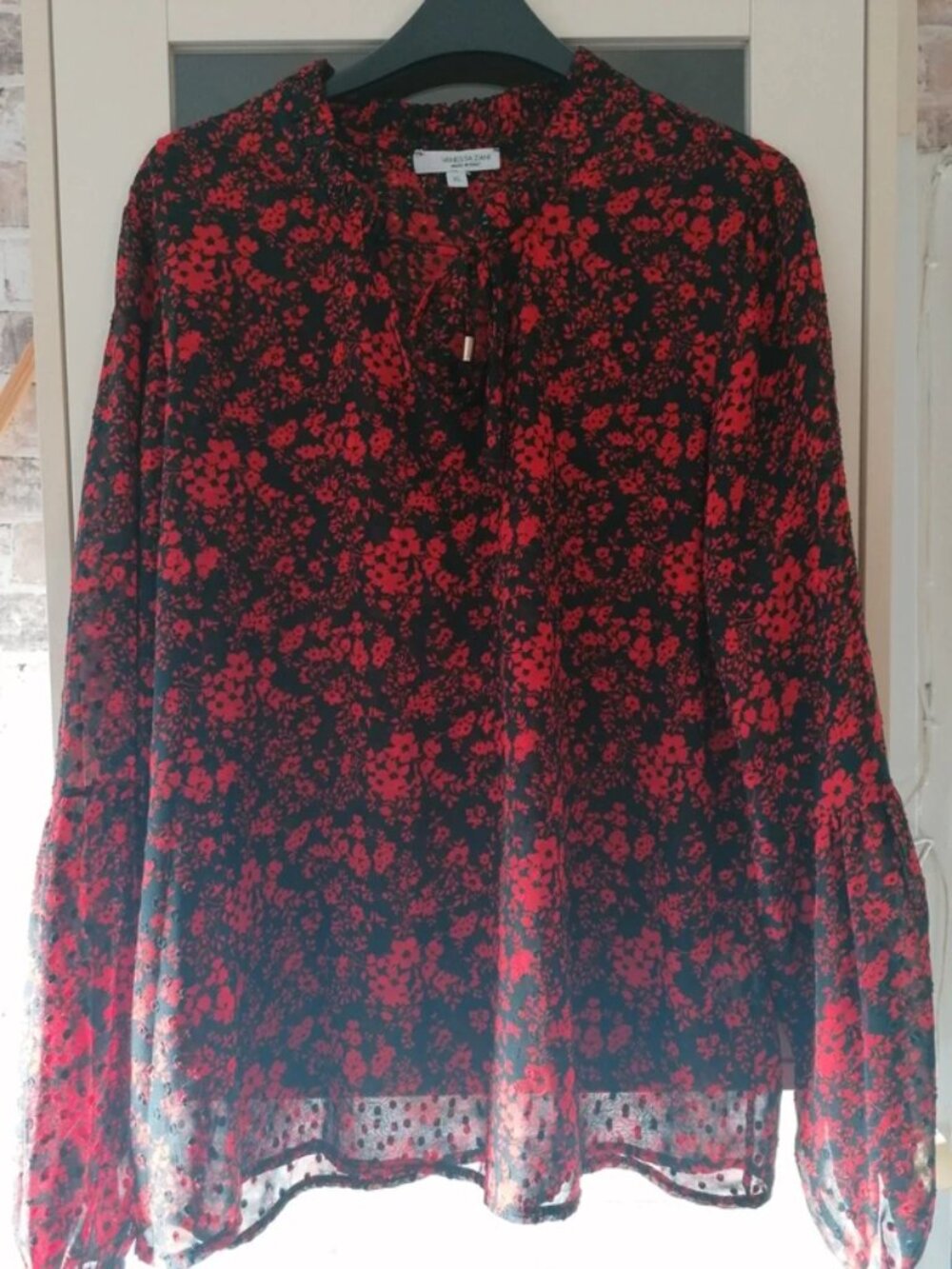 Size 18 black and red sheer patterned blouse